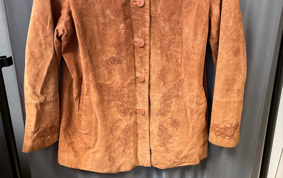 Draper's & Damon's Women's Brown Leather Paisley Embroidered Jacket Sz L