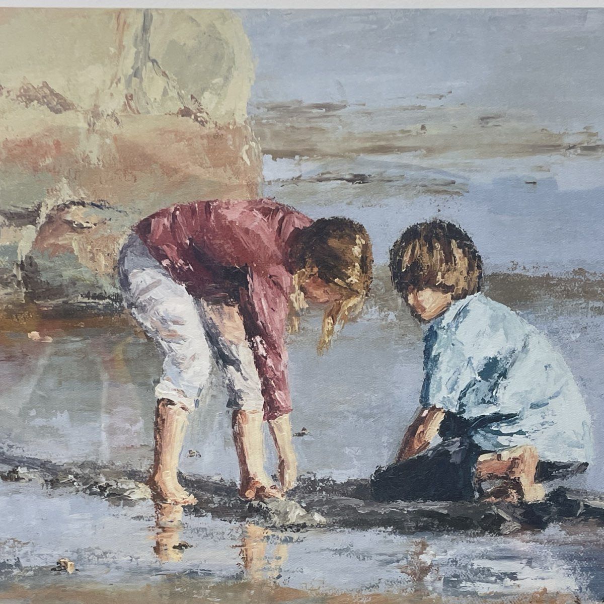 Elaine Hughes "Seaside Colors" Lithograph Print Children on Beach Signed 297/400