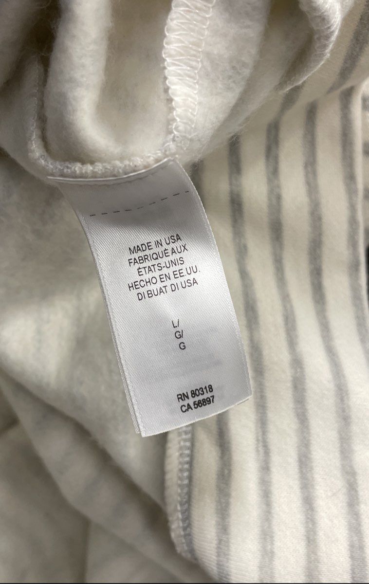 Lucky Brand Women's Striped Fleece Sweatshirt White Grey Puff Sleeve NWT Sz L