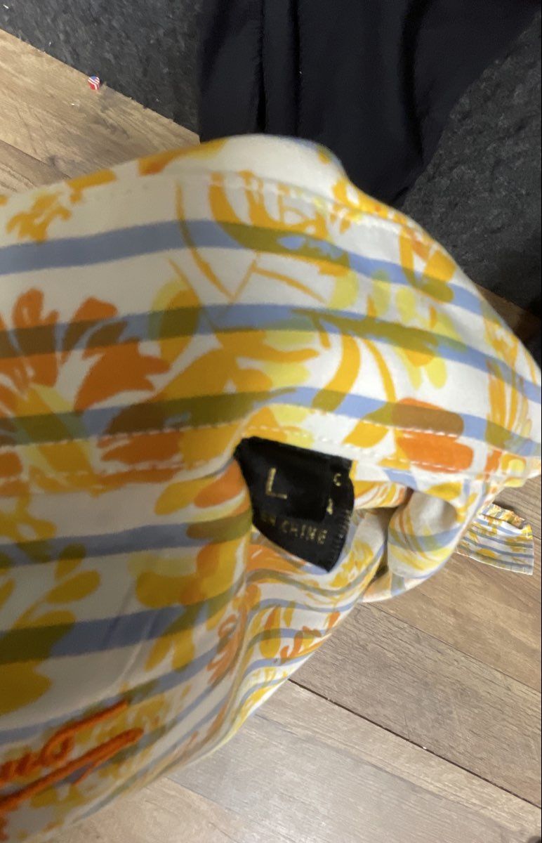 Bugatchi Uomo Men's Long Sleeve Button Down Shirt Yellow Orange Floral Stripe L