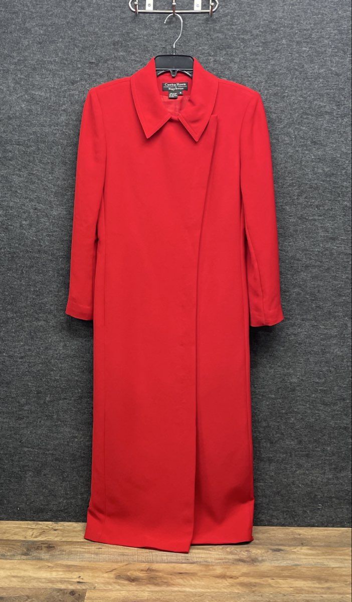 Vintage 90s Cynthia Howie Maggy Boutique Women's Red Maxi Long Coat Sz 8