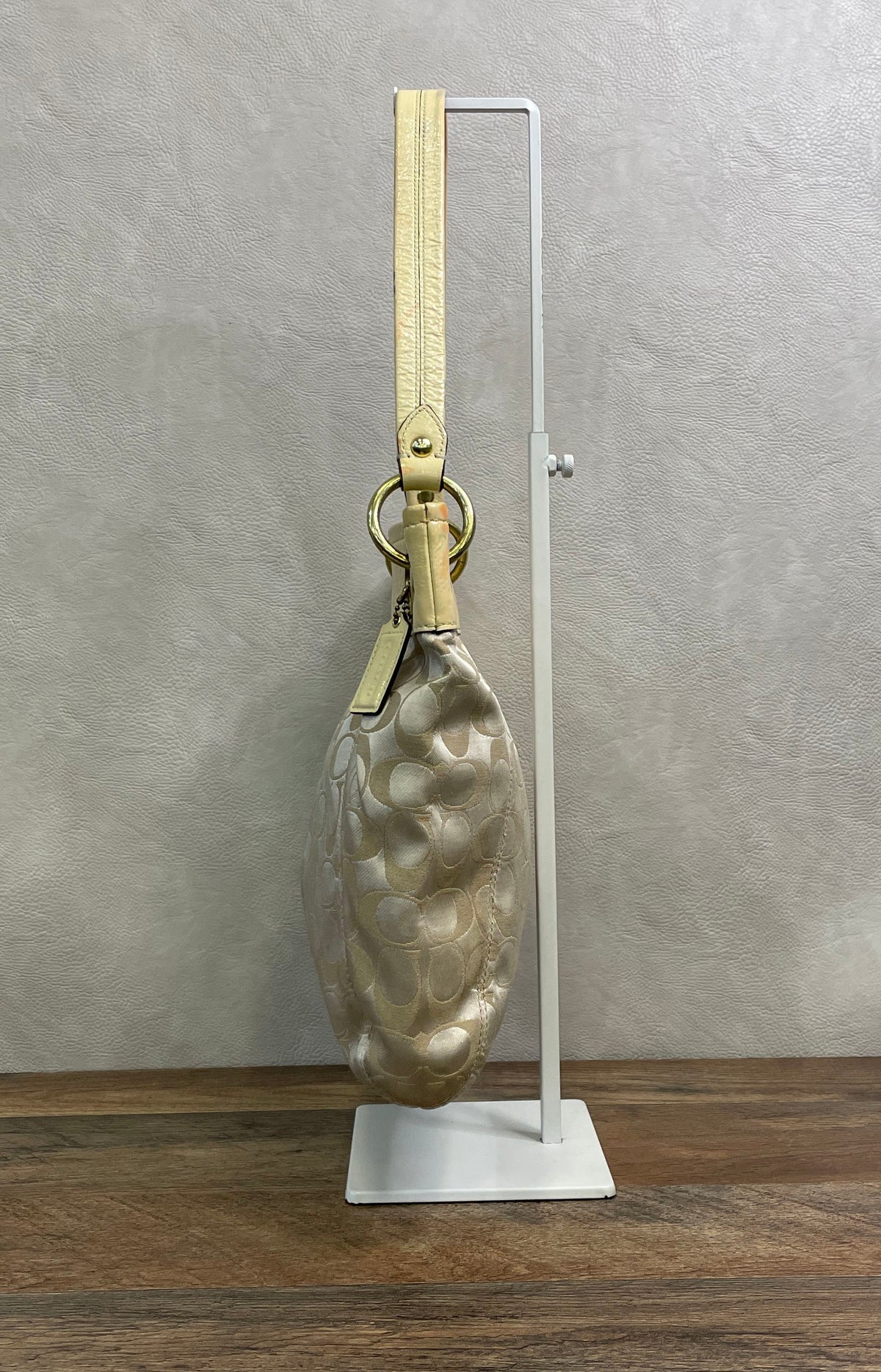 Coach Cream Signature Jacquard Sophia Satchel Bag Patent Leather Trim F17599
