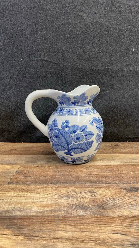 Vintage Style Blue and White Floral Ceramic Pitcher