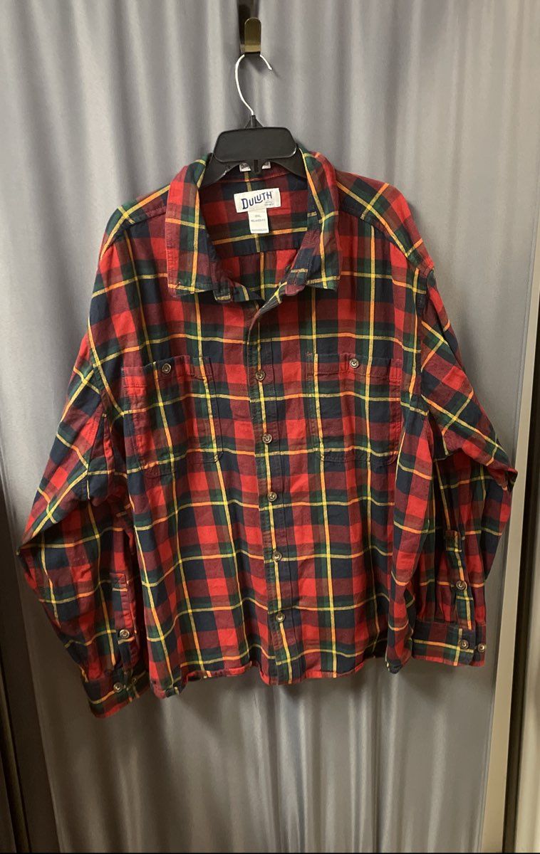 Duluth Trading Co Men's Red Green Plaid Flannel Untucked Relaxed Fit Shirt 3XL