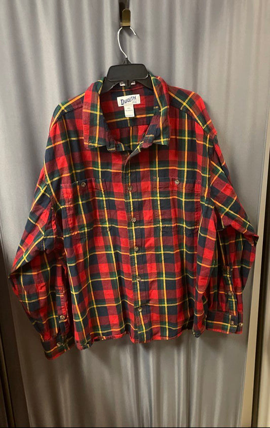 Duluth Trading Co Men's Red Green Plaid Flannel Untucked Relaxed Fit Shirt 3XL