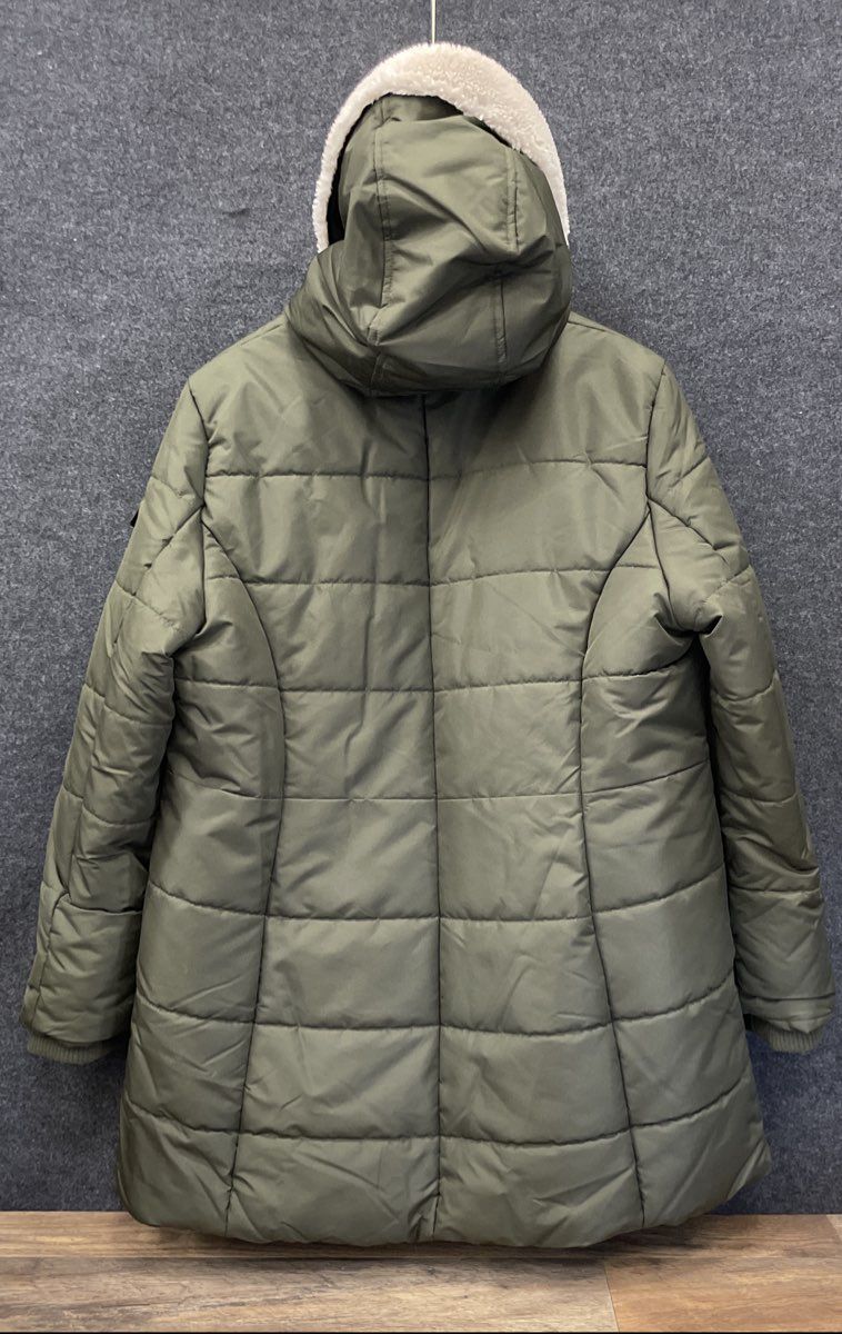 d.details INTL Women's Olive Green Quilted Puffer Jacket Sherpa Hood Sz XXL