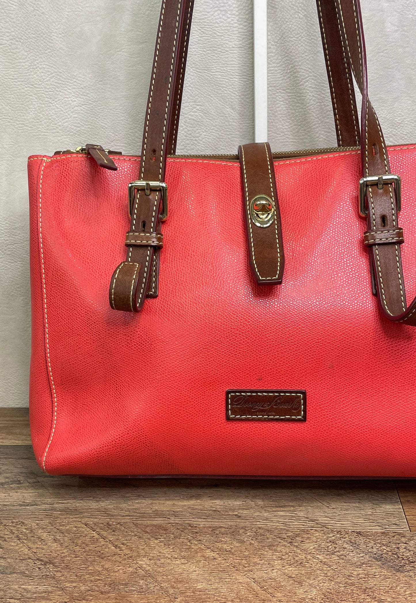Dooney & Bourke Red Pebbled Leather Small Lexington Shopper Tote Gold Hardware