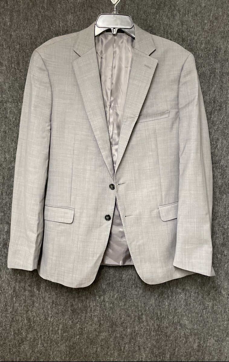 Calvin Klein Men's Gray Wool Natural Stretch 2-Button Blazer Sz 44 R