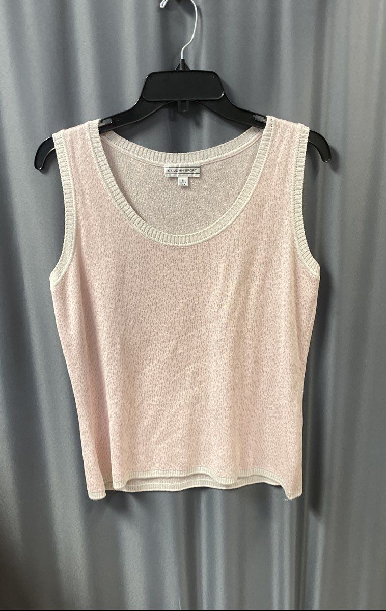 St. John Sport Women's Pink Silver Metallic Knit Sleeveless Top Tank Sz S USA
