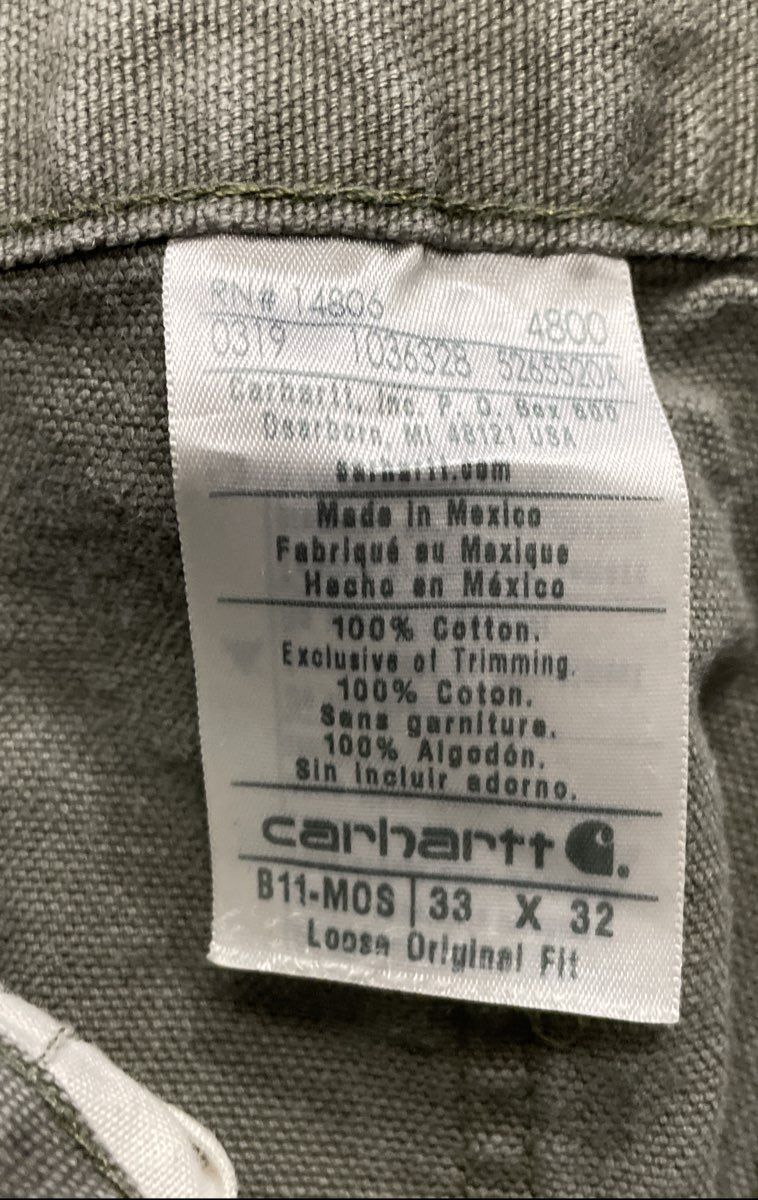 Carhartt Men's B11 Moss Green Loose Fit Washed Duck Work Dungaree Pants 33x32