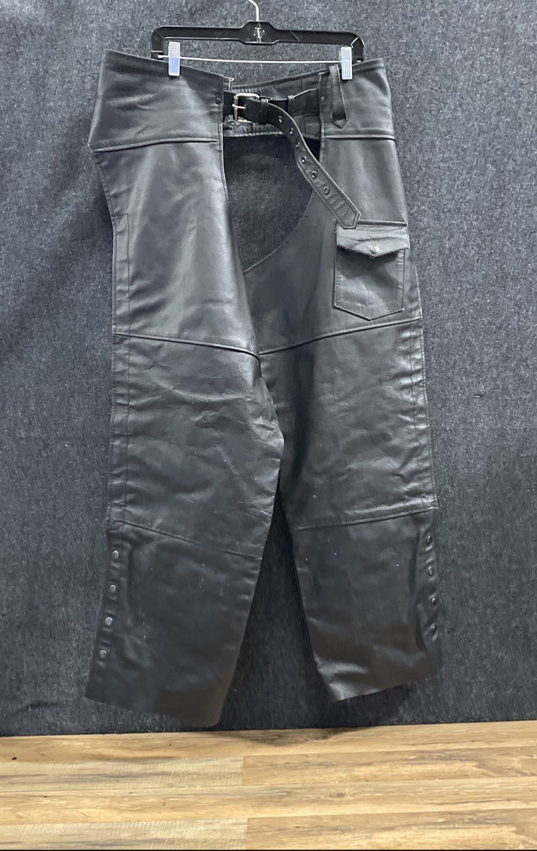 HWK Men's Black Leather Motorcycle Chaps Size 40