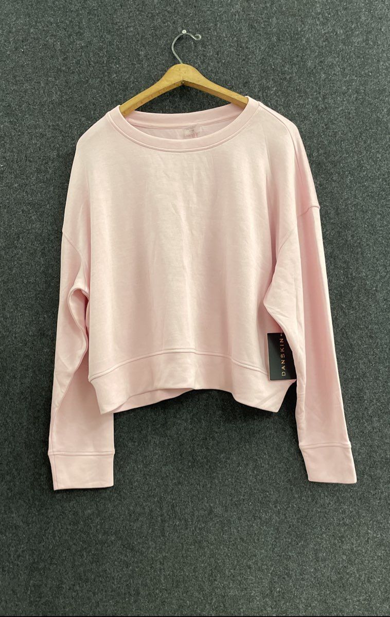 Danskin Women's Pink Cropped Crewneck Sweatshirt NWT Sz L