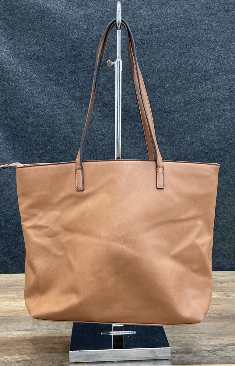 Nine West Brown Pebbled Tote Bag Large Silver Hardware Zip Top