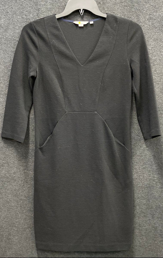 Boden Women's Black Ribbed Ottoman V-Neck 3/4 Sleeve Pockets Dress Sz 4P