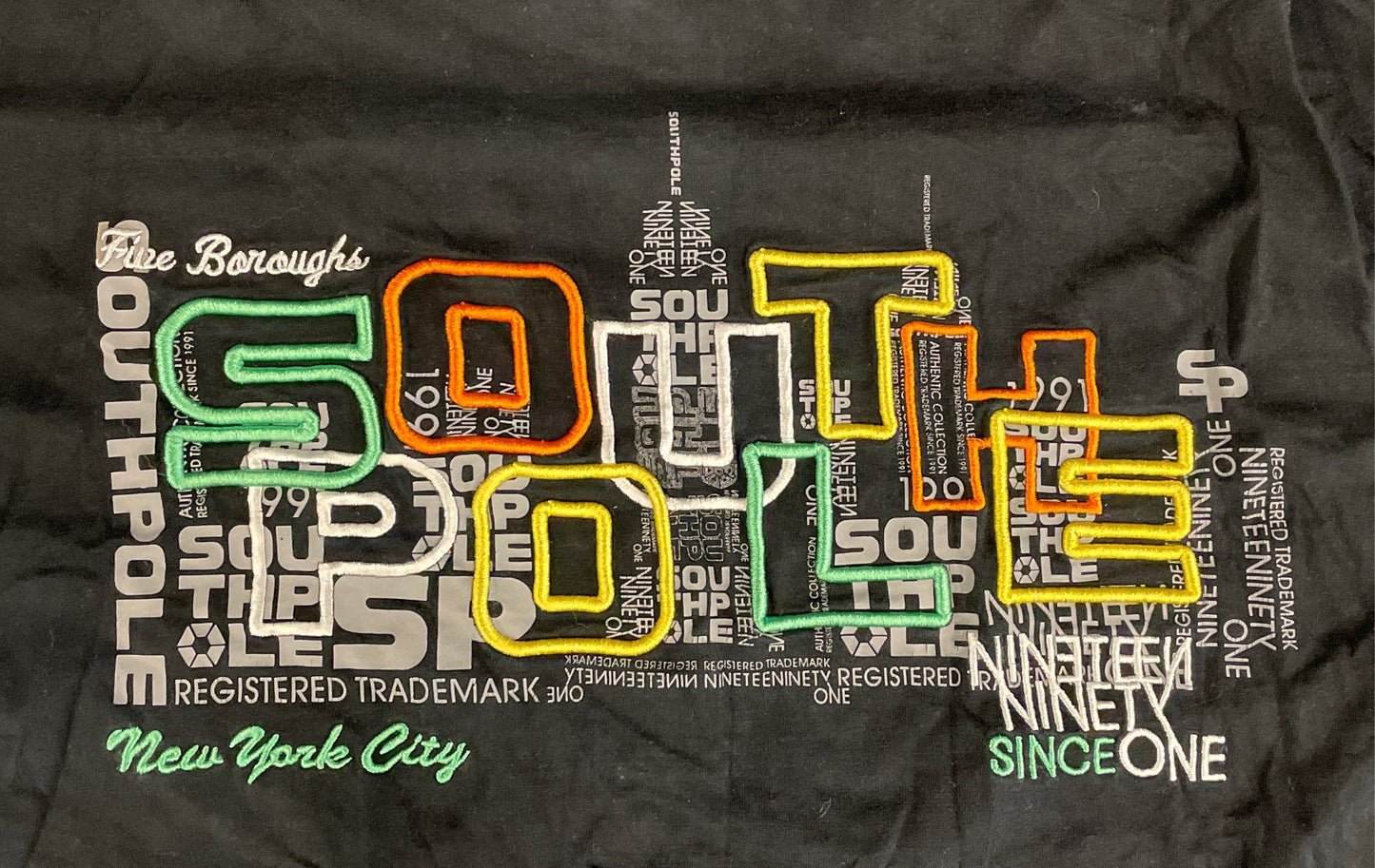Vintage Southpole Embroidered NYC Graphic T-Shirt Y2K Hip Hop Black Sz XL