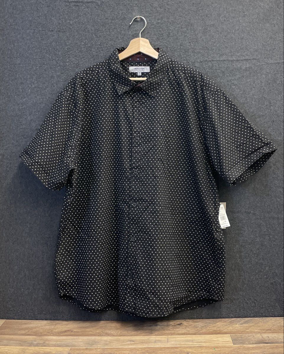 Reaction Kenneth Cole Men's Black Geometric Print Short Sleeve Shirt Sz 2X NWT