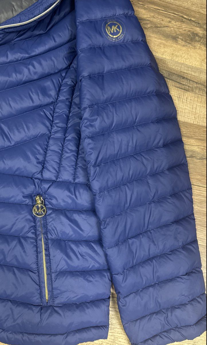 Michael Kors Women's Blue Packable Down Chevron Quilted Puffer Jacket Sz XL