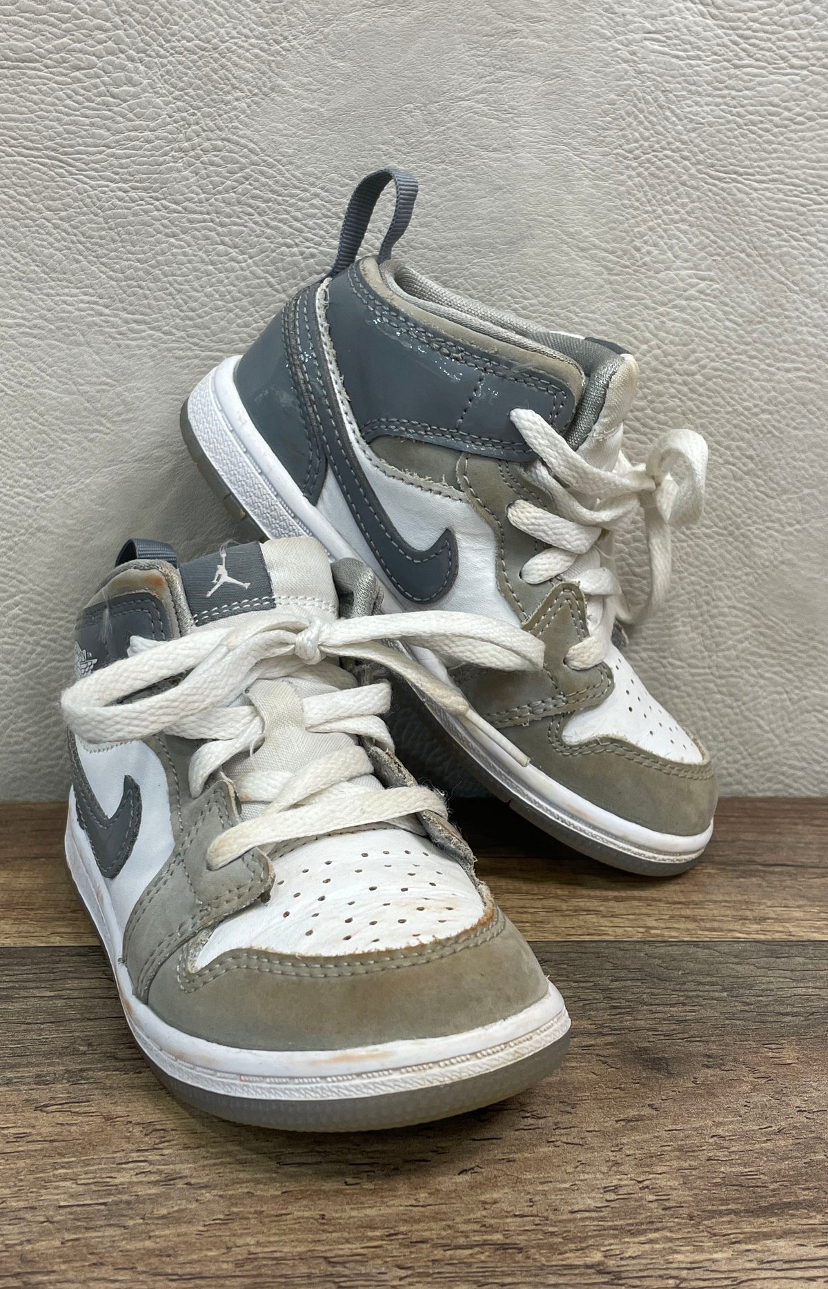 Nike Air Jordan 1 Mid Light Smoke Grey White Toddler Shoes Size 9C HF3195-100