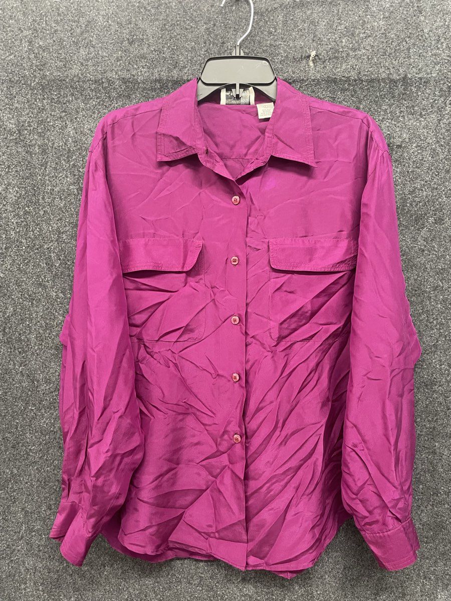 Vintage 90s Paul Harris Design Women's Magenta Silk Shirt Blouse Sz L