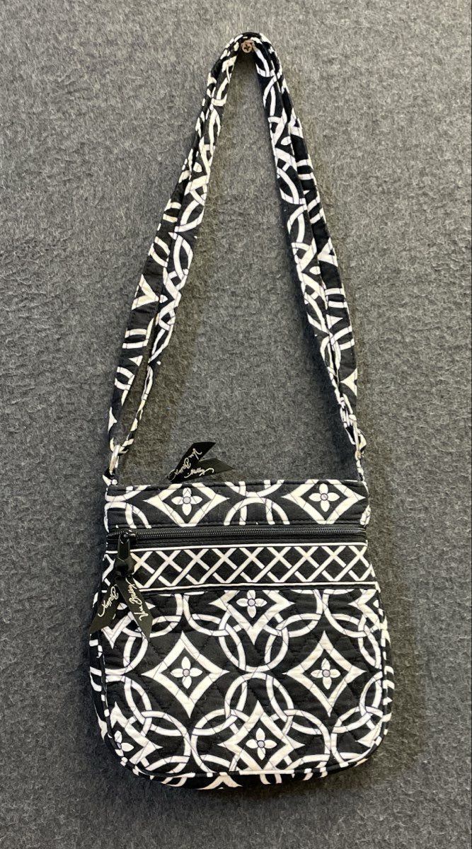 Vera Bradley Black and White Geometric Quilted Cotton Hipster Crossbody Bag