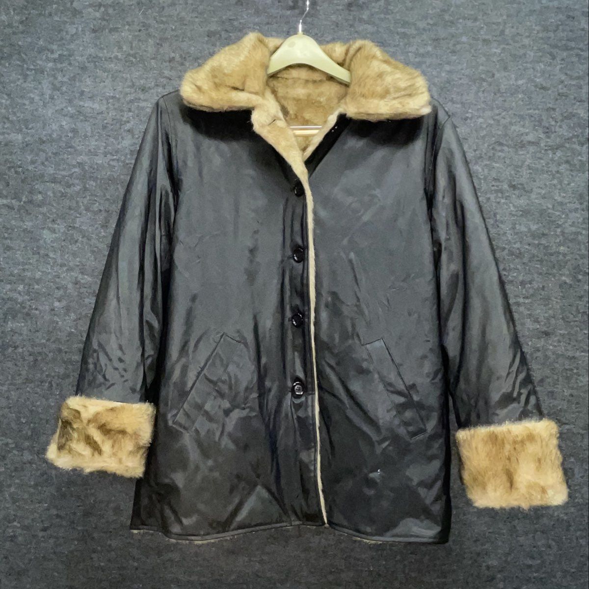Vintage Y2K Komitor Women's Reversible Faux Fur Leather Coat Black Sz M