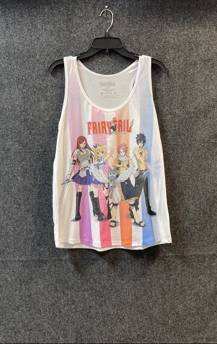 Fairy Tail Men's Tank Top White Anime Graphic Natsu Lucy Erza Gray Sz XL