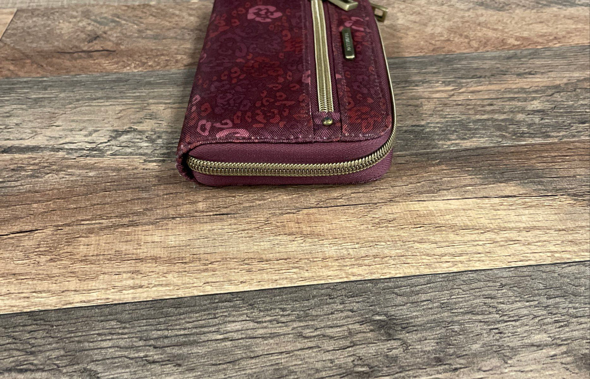 Travelon Burgundy Floral Print Zip Around Continental Wallet Organizer