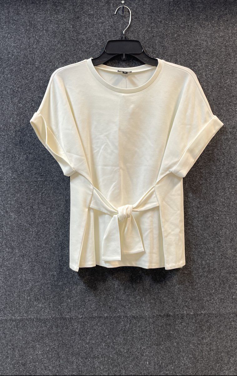 Express Women's White Short Sleeve Tie Front Cuffed Top Size S NWT