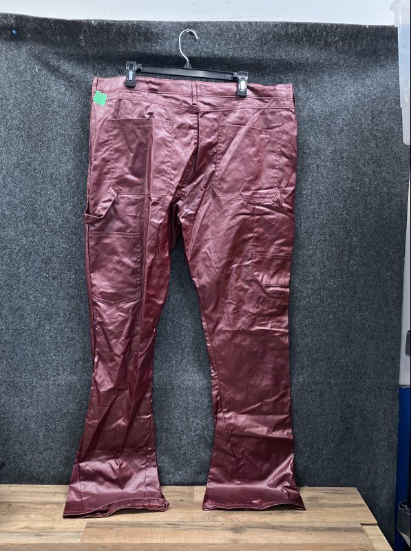NovaMen Men's Keep It Solid Faux Leather Stacked Flare Pants Red Size 40 NWT