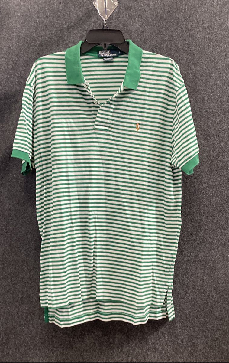 Polo Ralph Lauren Men's Green White Striped Pima Cotton Polo Shirt Size L