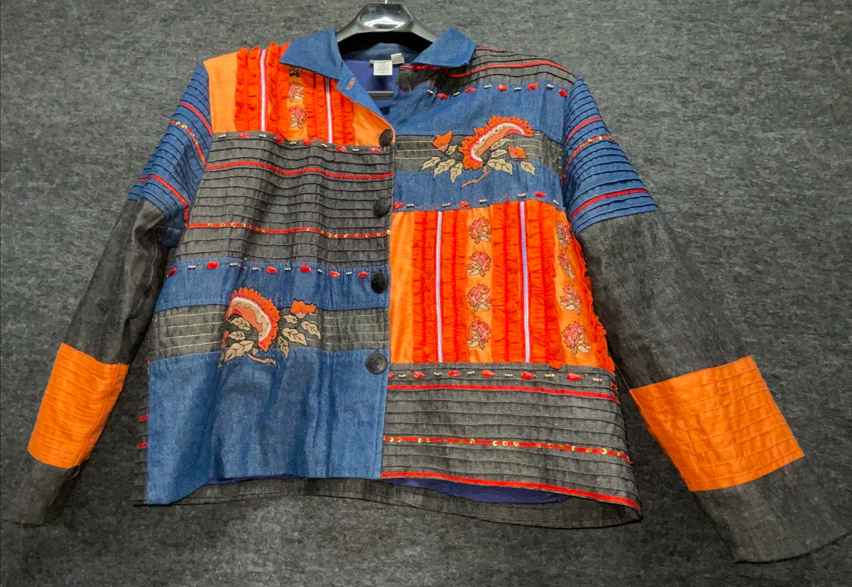 Coldwater Creek Women's Patchwork Jacket Multicolor Floral Silk Embroidered 1X