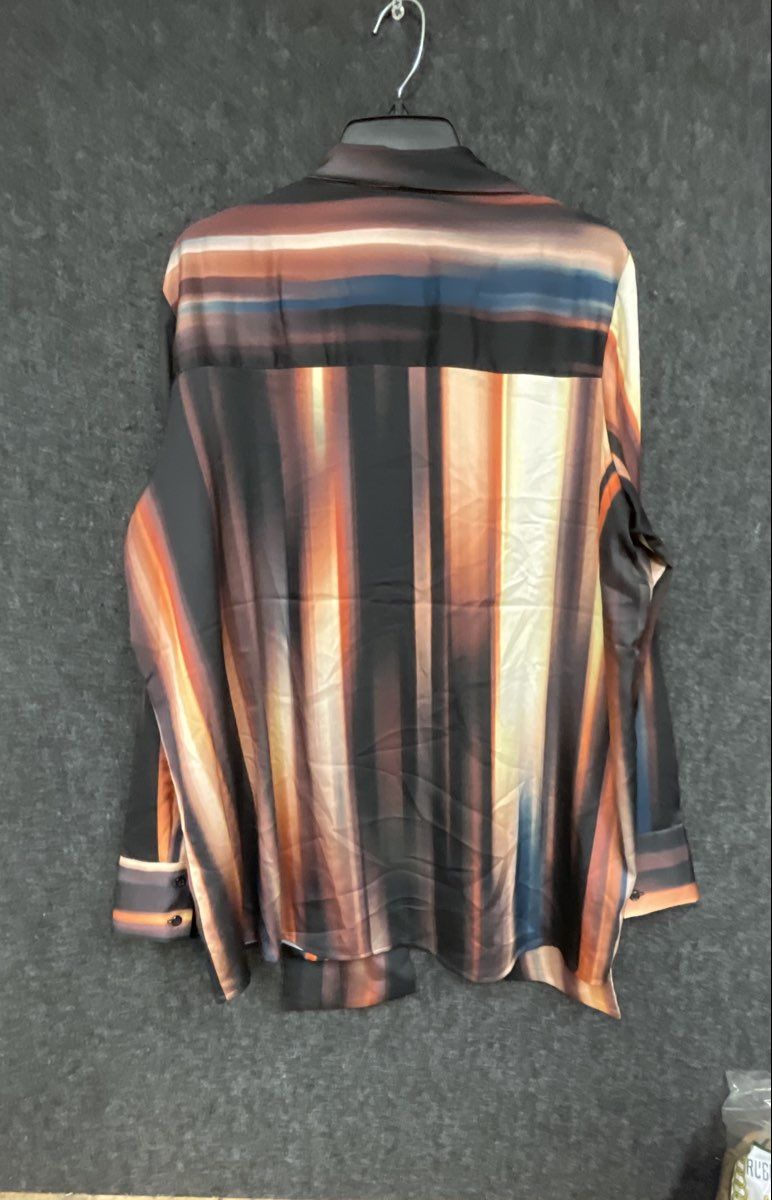 Express Women's Multicolor Tie Neck Scarf Collar Ombre Stripe Blouse Sz XL