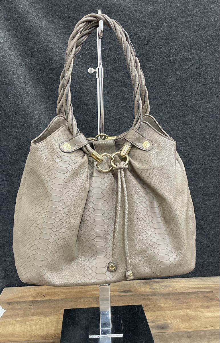 Relic Grey Snakeskin Print Tote Shoulder Bag Braided Handles Gold Hardware