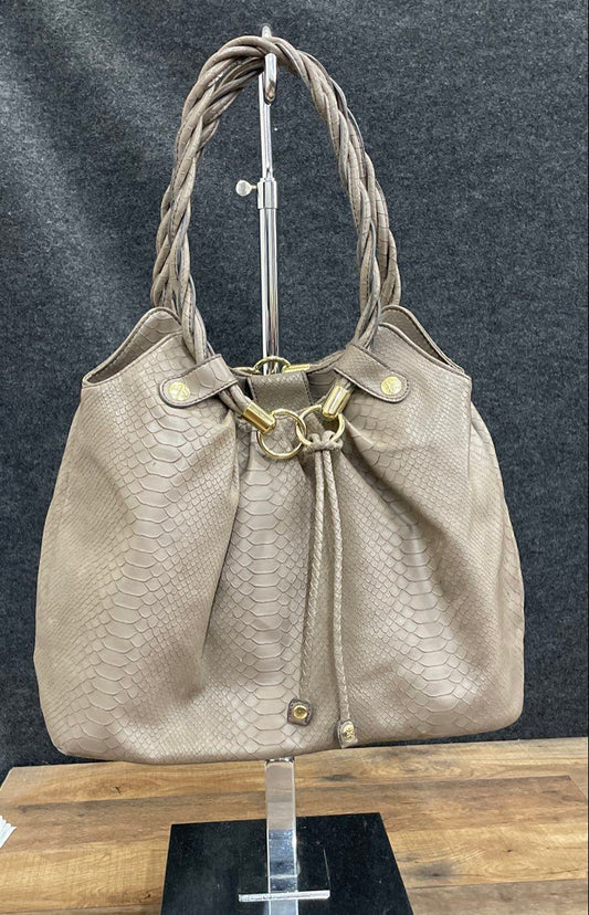 Relic Grey Snakeskin Print Tote Shoulder Bag Braided Handles Gold Hardware