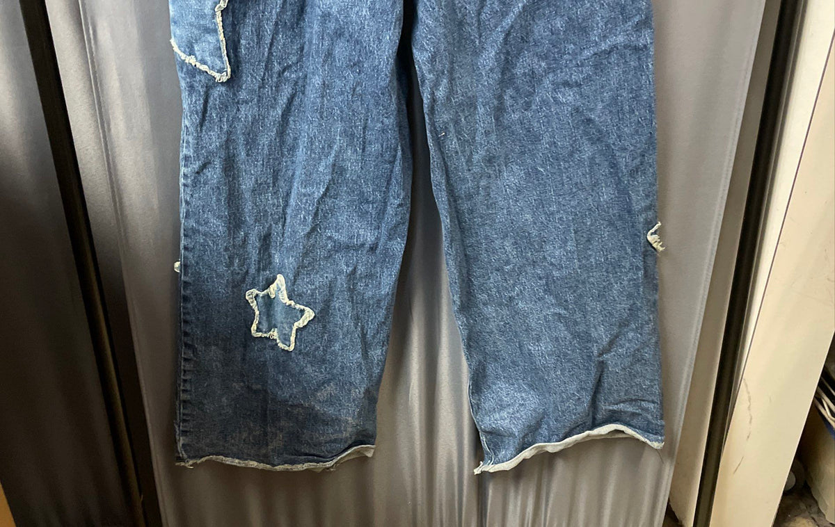 Hot Topic Women's Blue Star Patch Frayed Raw Hem Wide Leg Denim Jeans Size 13