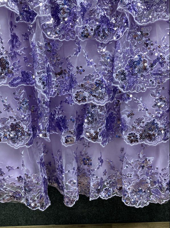 Stacees Women's Lilac Sequined Floral Lace Tiered Corset Back Mini Dress NWT 0