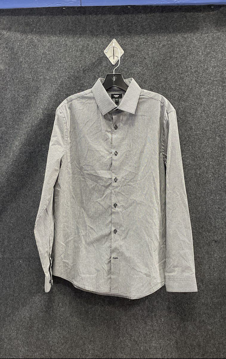 Express Men's Slim 1MX Grey Geometric Pattern Dress Shirt NWT Sz M