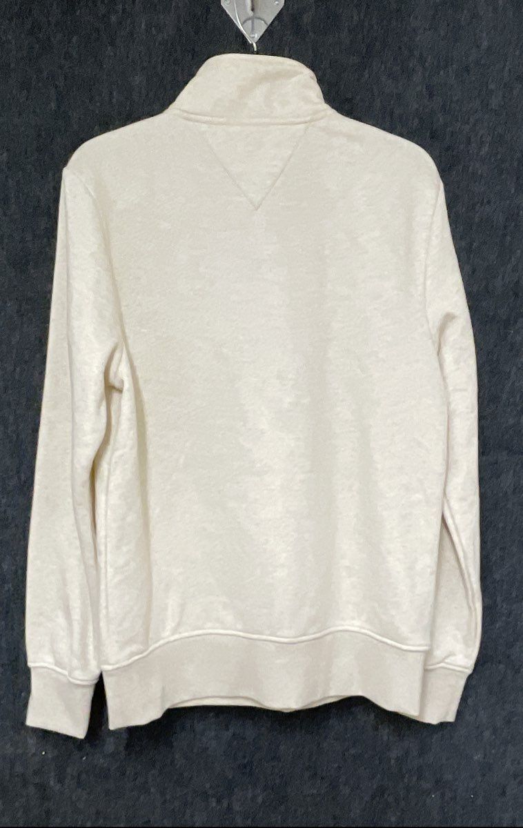 Tommy Hilfiger Men's Cream Quarter Zip Pullover Sweatshirt Kangaroo Pocket Sz S