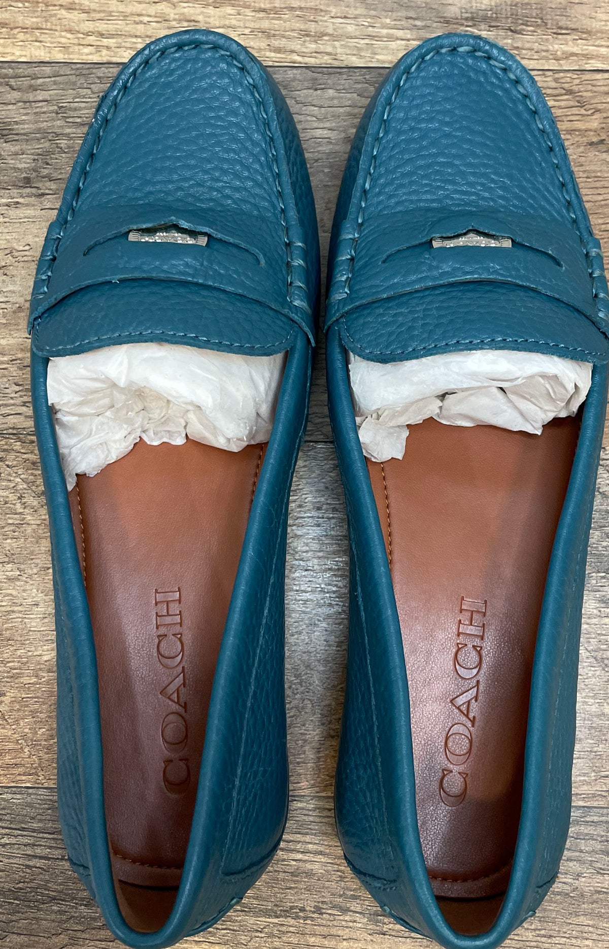 Coach Marley Driver Turquoise Pebbled Leather Loafers Women's Size 5.5