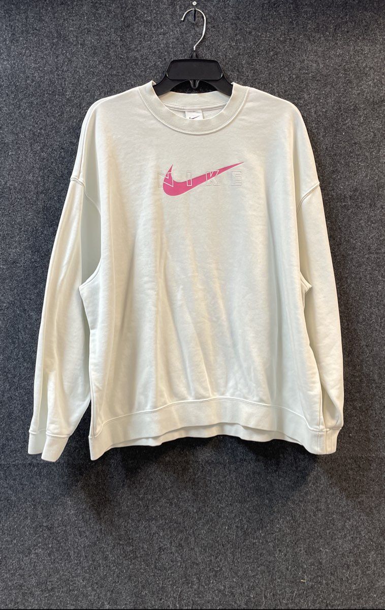 Nike Women's White Dri-Fit Get Fit Crewneck Sweatshirt Pink Swoosh Logo Sz XL
