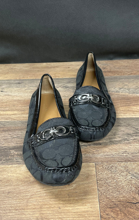 Coach Fortunata Black Signature Jacquard Patent Loafers Driving Shoes Size 8.5