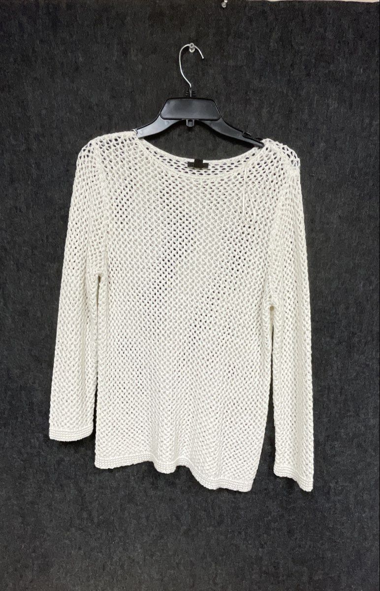 Ann Taylor Factory Women's White Open Knit Crochet Long Sleeve Sweater Size M