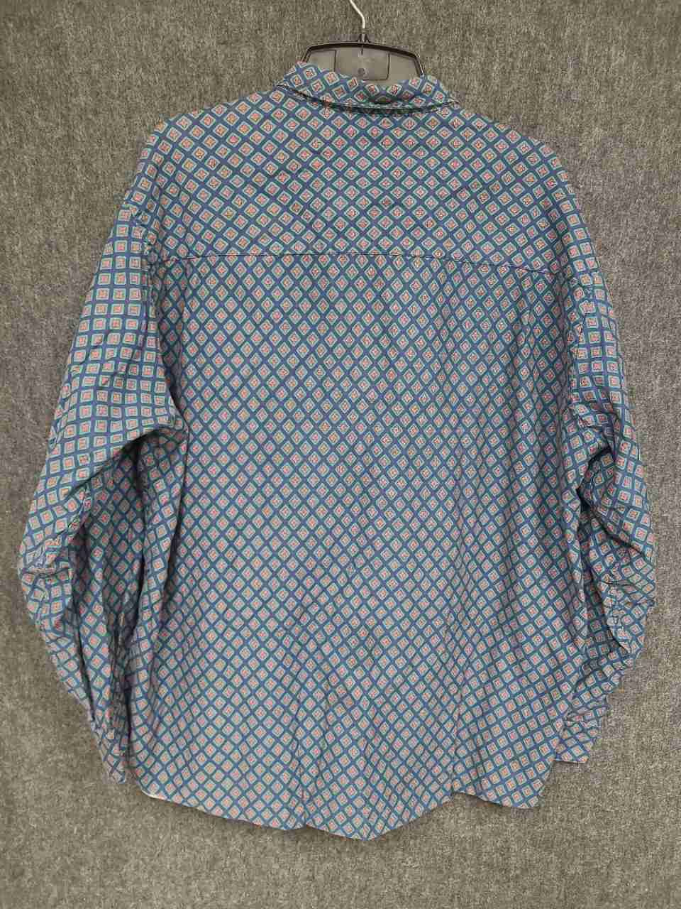 Vintage 90s Sears Roebuck Men's Blue Geometric Diamond Print Cotton Shirt 2XL