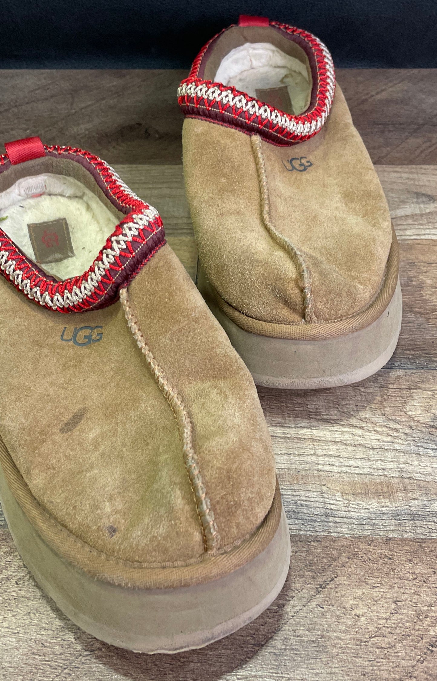 UGG Tazz Chestnut Suede Platform Slip-On Slipper Shoes Women's Size 10