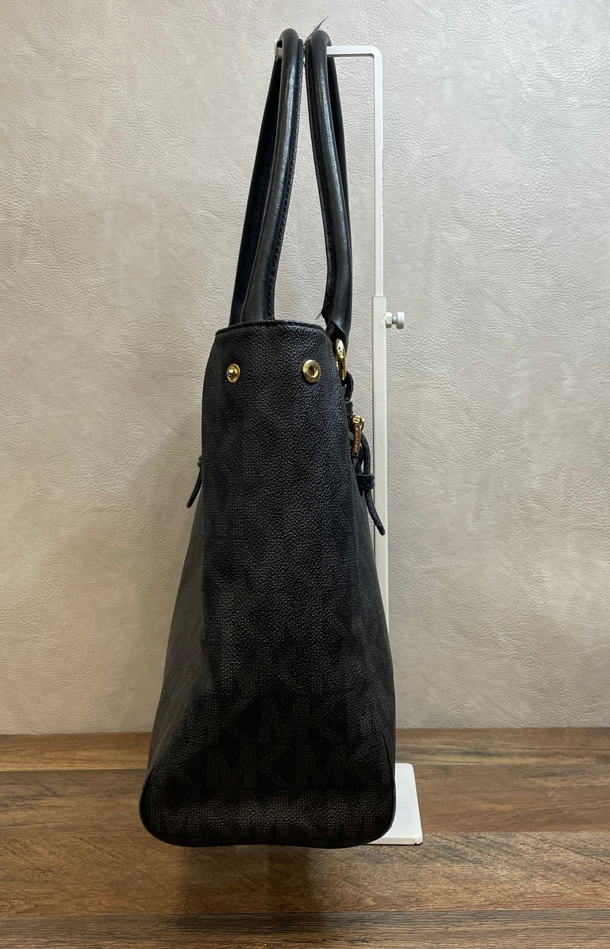 Michael Kors Black Signature Monogram Canvas Tote Bag Gold Hardware