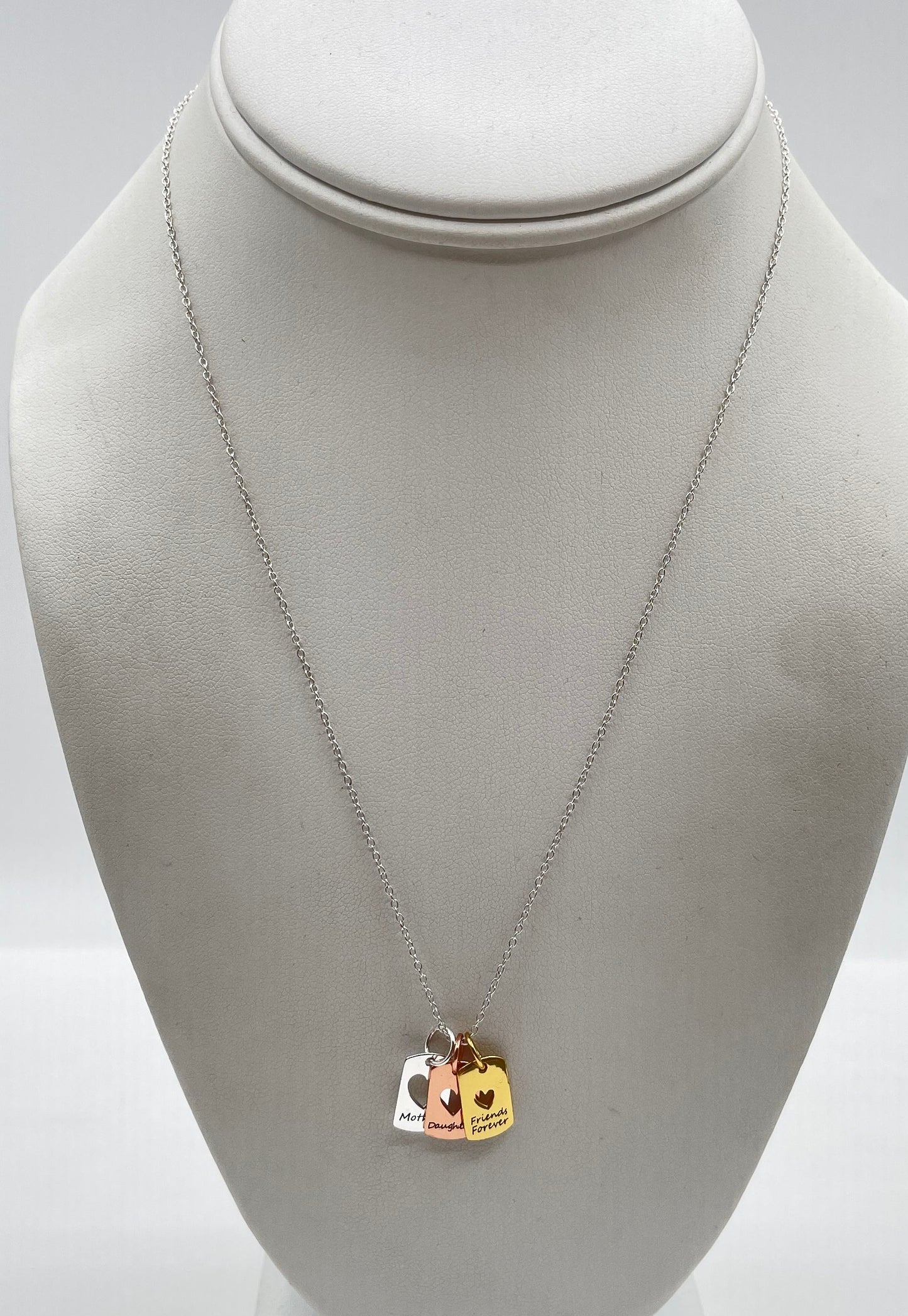 Tri-Tone 925 Sterling Silver Mother Daughter Friends Forever Charm Necklace 3.2g