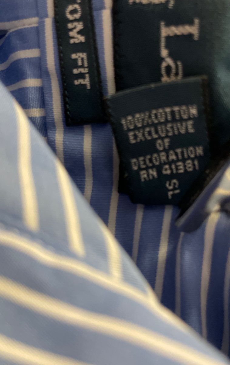 Ralph Lauren Men's Blue White Striped Custom Fit Long Sleeve Shirt Sz XXL