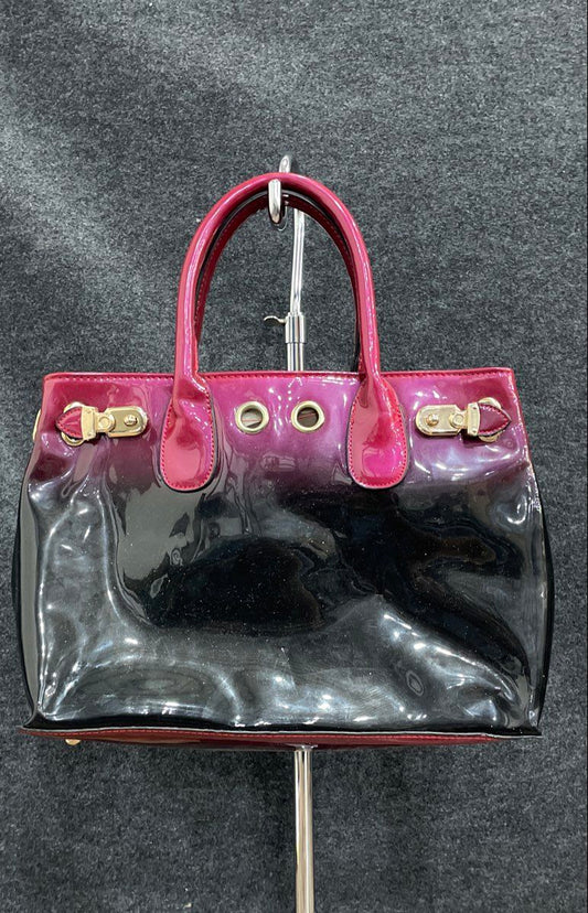 Scarleton Red Black Ombre Latex Satchel Handbag Purse Gold Tone Hardware