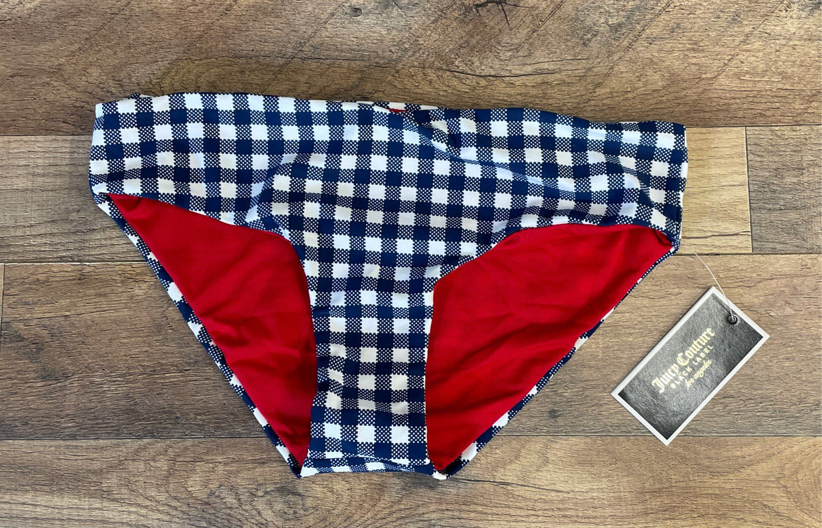 Juicy Couture Black Label Women's Gingham Bikini Bottoms Navy NWT Sz S