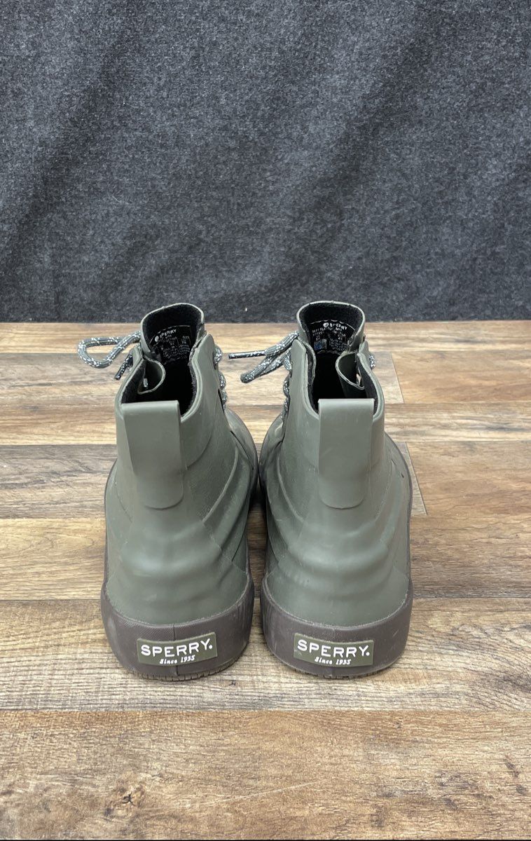 Sperry Top-Sider Sleet Lace-Up Olive Green Waterproof Rain Boots Men's Size 10